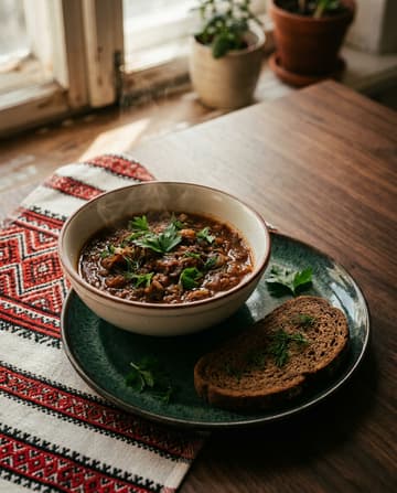 Bigos, geschmortes Sauerkraut mit Fleisch, ukrainisches Gericht, Restaurant „Smachno u Yany“ im Galeria Kaufhof Köln