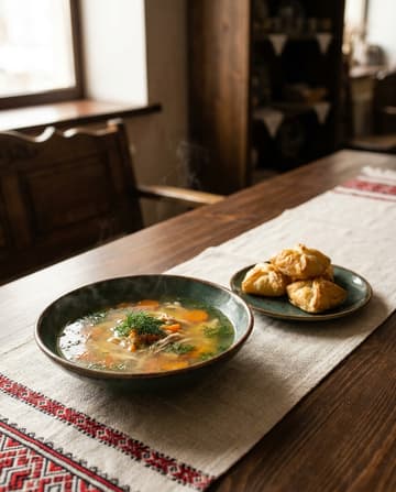 Hühnerbrühe, ukrainisches Gericht, Restaurant „Smachno u Yany“ im Galeria Kaufhof Köln