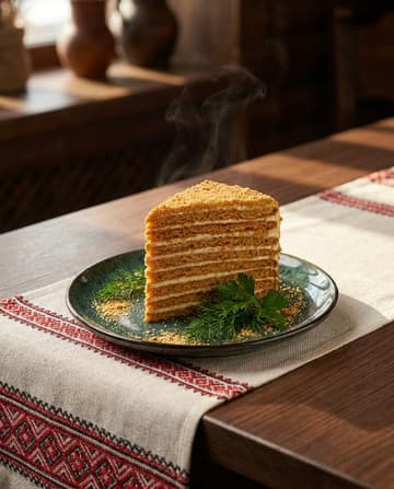 Medowik, Honigtorte, ukrainisches Gericht, Restaurant „Smachno u Yany“ im Galeria Kaufhof Köln