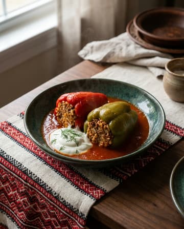 Gefüllte Paprika, ukrainisches Gericht, Restaurant „Smachno u Yany“ im Galeria Kaufhof Köln