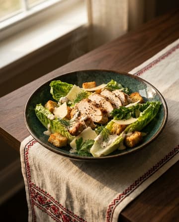 Caesar Salad, ukrainisches Gericht, Restaurant „Smachno u Yany“ im Galeria Kaufhof Köln
