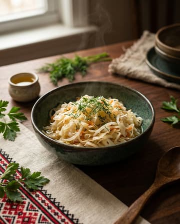 Sauerkrautsalat, ukrainisches Gericht, Restaurant „Smachno u Yany“ im Galeria Kaufhof Köln
