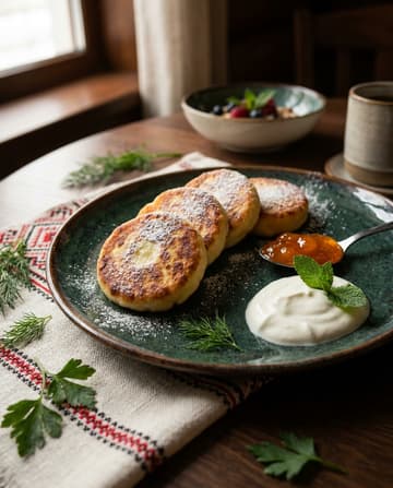 Syrnyky, Quarkküchlein, ukrainisches Gericht, Restaurant „Smachno u Yany“ im Galeria Kaufhof Köln